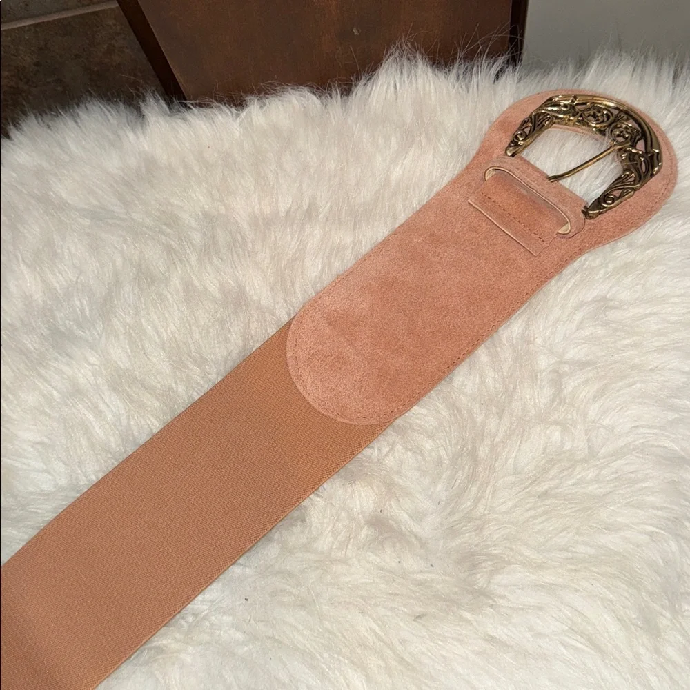 Dusty Rose vintage pink statement wide belt ornate buckle S soft girl Balletcore